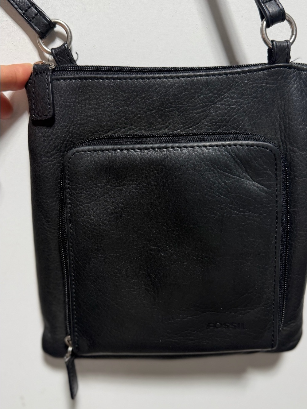 Fossil Black Pebbled Leather Compact Crossbody